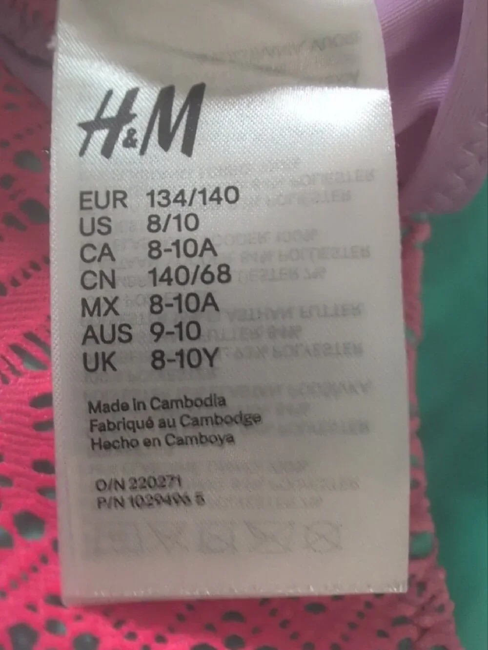 H&M Girls Pink Purple Teal Lace Overlay Bikini Set